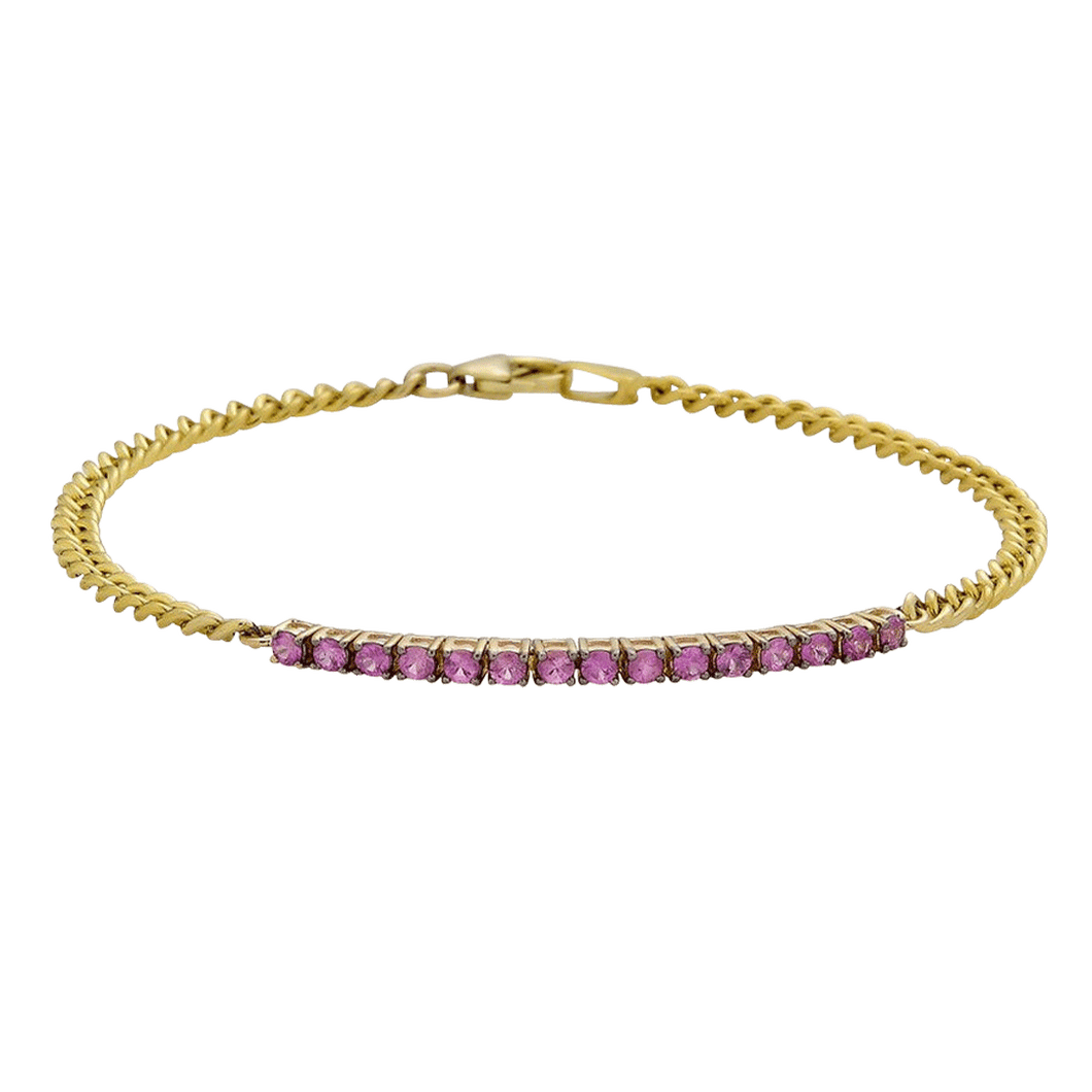 Split Pink Sapphire Tennis and Chain Bracelet