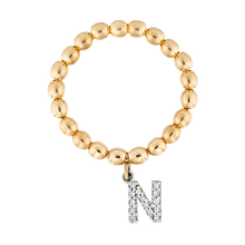 Load image into Gallery viewer, Goldballs Stretch Ring with Diamond Initial Charm
