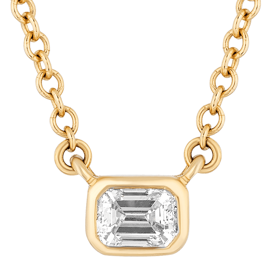Mini Diamond Emerald Solitaire Necklace