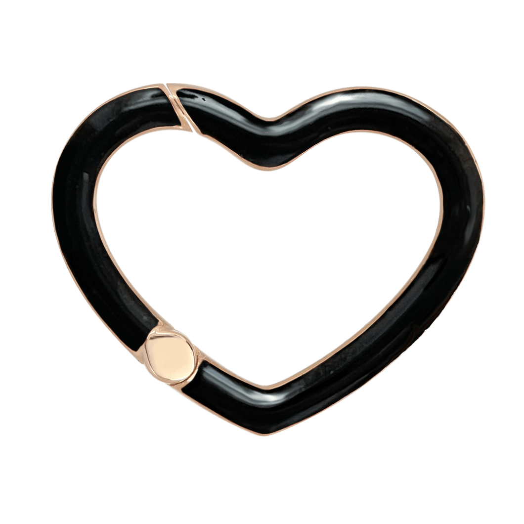 Reversible black enamel 14 karat gold heart clasp